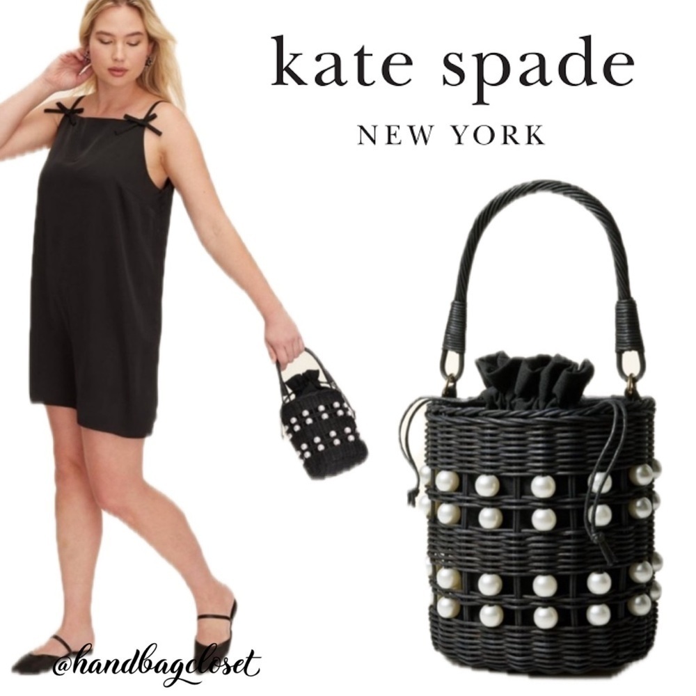 Kate Spade x Target Black Pearl Embellished Basket Wicker Bucket Bag